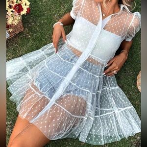 SHEIN puff sleeve sheer button up dress